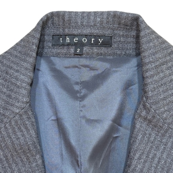 {Theory} "Rowan" Tailored Stripe Virgin Wool Blend Blazer Suit Coat Jacket - Picture 3 of 5